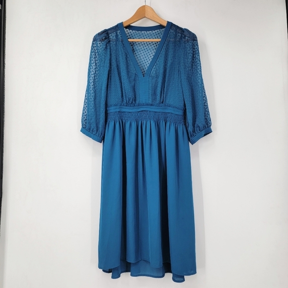 Anthropologie HD in Paris Celeste Dress Women's 6 Blue Swiss Dot Boho Romantic - Picture 2 of 15